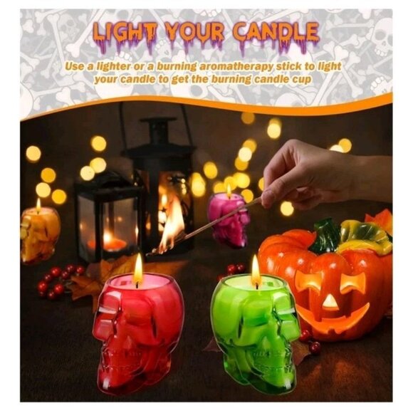 Halloween Candle Set for Home Decor, 4-Piece Skull Cup Candle Set - Picture 5 of 7